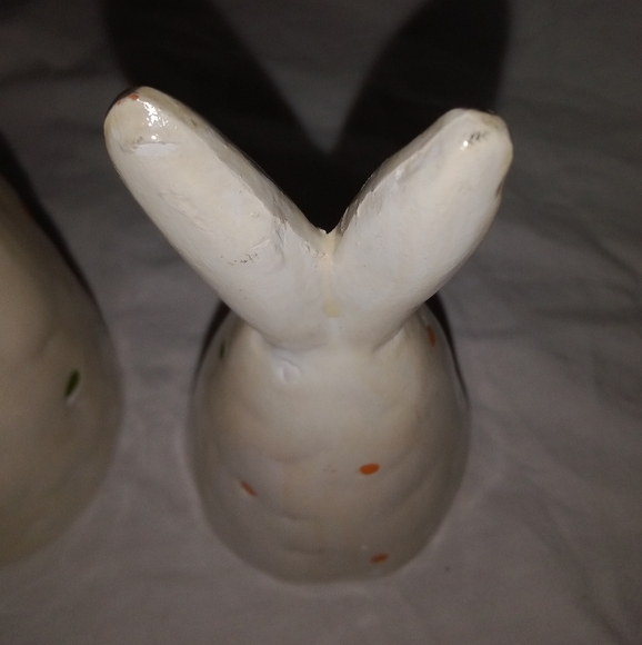Vintage Easter Clay Bunny Rabbits Polka Dot Primitive Set of 2 Holiday Decor Art - Picture 7 of 11
